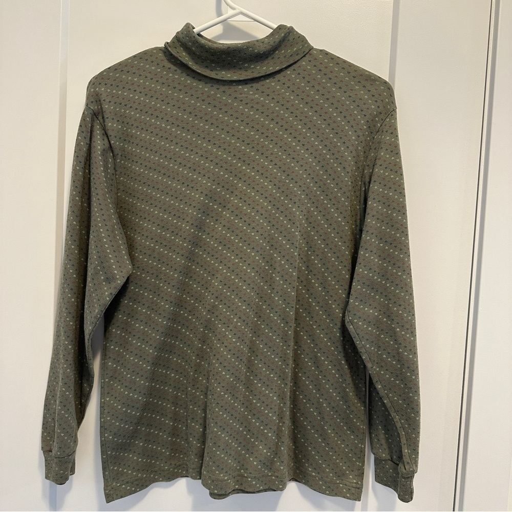 Northern Reflections Vintage Hearts Green Turtleneck Shirt Size Small Women’s